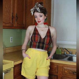 Sunburst Yellow Vintage Linen Blend Shorts